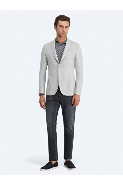 Kip Gri Düz Modern Fit Ceket