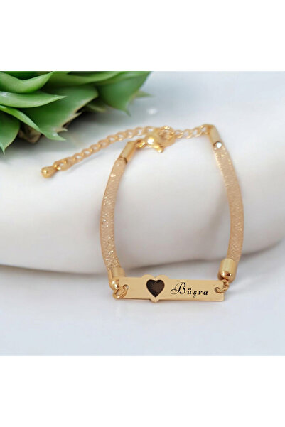 ARCHINO GOLD 14 Ayar Plakalı Altın Büşra İsmine Özel Kalp Motifli Hasır Kordo...