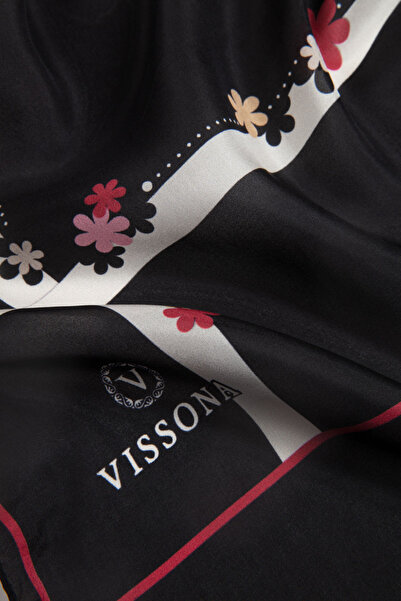 Vissona 100% Silk Floral Patterned Black Color 92X210 Shawl