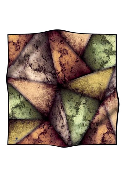 Vissona 57% Silk 43% Viscose Twill Silk Textured and Geometric Patterned Khaki - Beige Colored 90X90 Scarf Sewing Shape