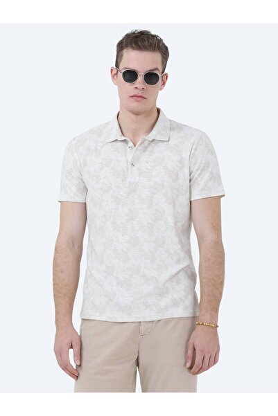 Kip Μπλουζάκι Polo Neck Beige με εμπριμέ βαμβακερό μείγμα