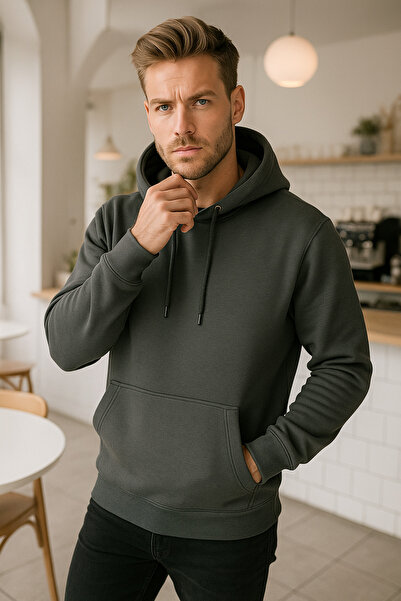 Rich Men's Smoked Cotton Pocket Detailed Hooded Sweatshirt