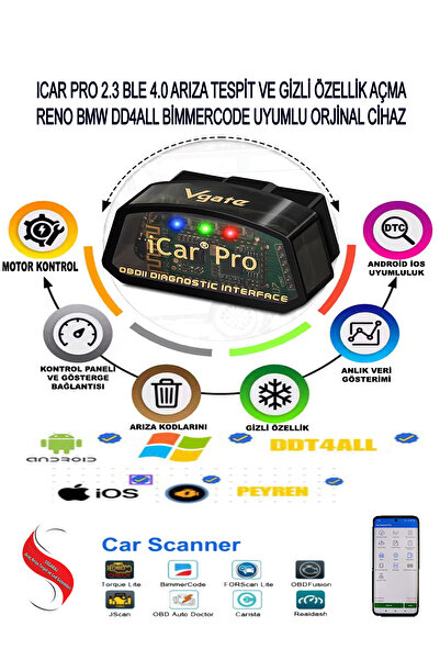 Vgate İcar Pro Ble 4.0 Reno Ddt4all Bimmercode Uyumlu Arıza Tespit Ve Gizli Ö...