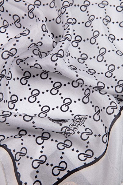 Vissona 100% silk small motif patterned gray colored 92x210 shawl