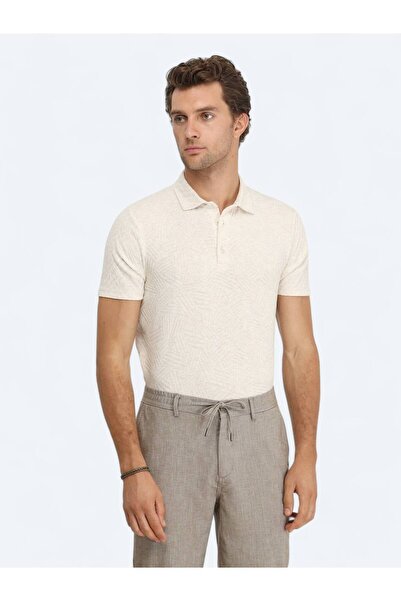 Kip Μπλουζάκι από βαμβακερό μείγμα με λαιμόκοψη πόλο Jacquard εκρού