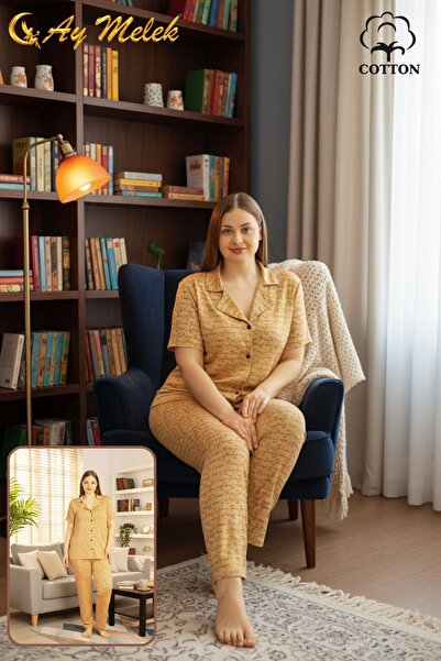 AYMELEK Kadın Pijama Takımı Pamuklu Geniş Beden Gömlek ve Pijama Seti (Battal Boy)