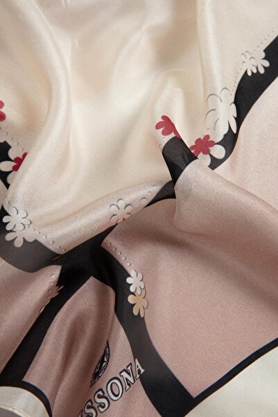 Vissona 100% Silk Floral Patterned Cream Colored 92X210 Shawl