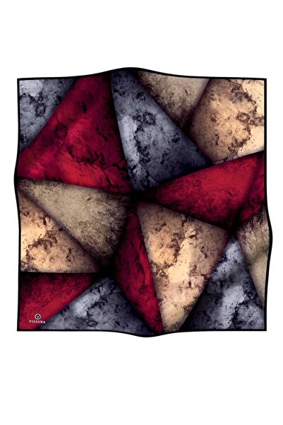 Vissona 57% ΜΕΤΑΞΟΥΡΕΟΝ 43% ΒΙΣΚΟΝΙΝΟ Μεταξωτό Φουλάρι με υφή και γεωμετρικό σχέδιο μπορντό - γκρι χρώμα 90x90 Φουλάρι Dikim Şeh