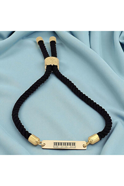 ARCHINO GOLD 14 Ayar Altın Plakalı Piyano Temalı Dikdörtgen Figürlü Siyah Örg...