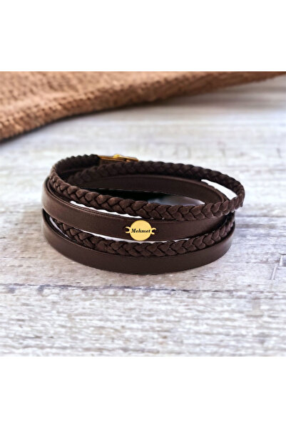 ARCHINO GOLD Altın Plakalı 14 Ayar Mehmet Yazılı Yuvarlak Motifli Kahverengi ...