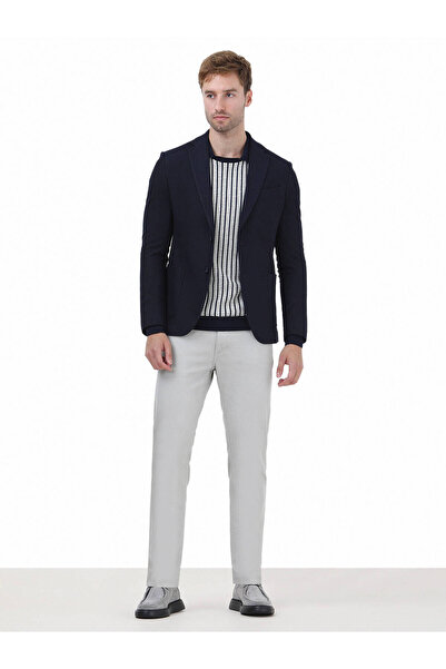 Kip Navy Blue Striped Modern Fit Jacket