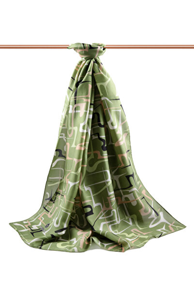 Vissona 100% Silk Striped Patterned Khaki Color Shal