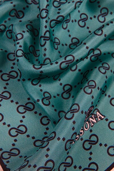 Vissona 100% silk small motif patterned petrol green colored 92x210 shawl