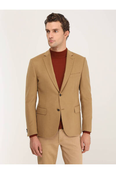 Kip Camel Hair Plain Modern Fit Wool Blend Jacket