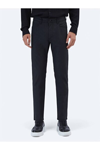 Kip Siyah Düz Dokuma Fitted Fit Casual Pamuk Karışımlı Pantolon