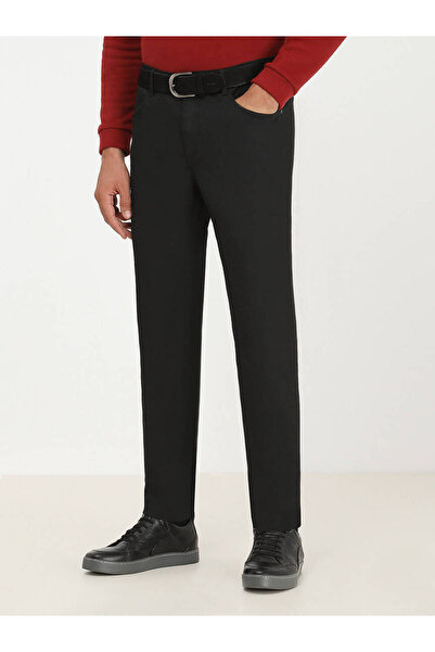 Kip Black Plain Woven Fitted Fit Casual Cotton Blended Trousers