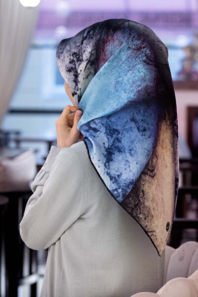 Vissona 57% Silk 43% Viscose Twill Silk Textured and Geometric Patterned Baby Blue - Mint Green Colored 90X90