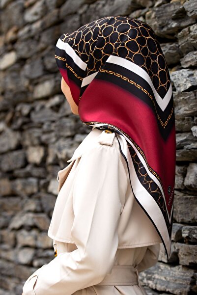 Vissona 57% Mătase 43% VISCOS Twill Mătase Aur Inel Motivat Burgundy - Culoar...