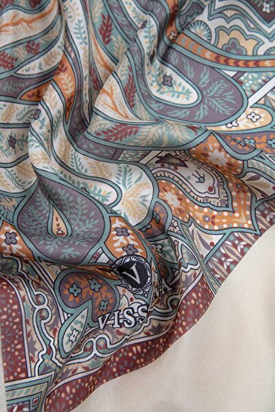 Vissona 100% Silk Ethnic Patterned Milk Brown Colored 92X210 Shawl