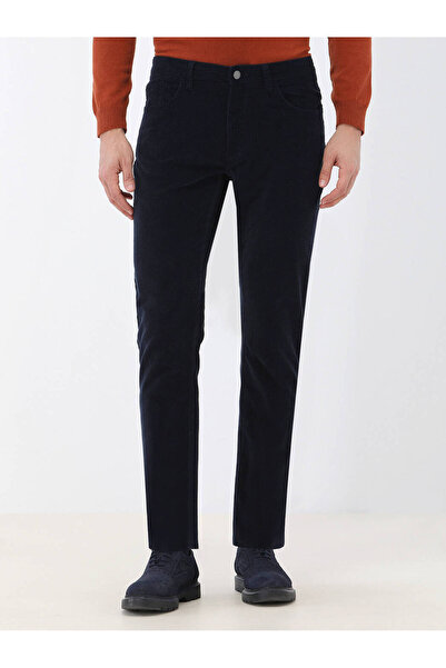 Kip بنطال مخملي بقصة عادية باللون الأزرق الداكن - مزيج قطني كاجوال