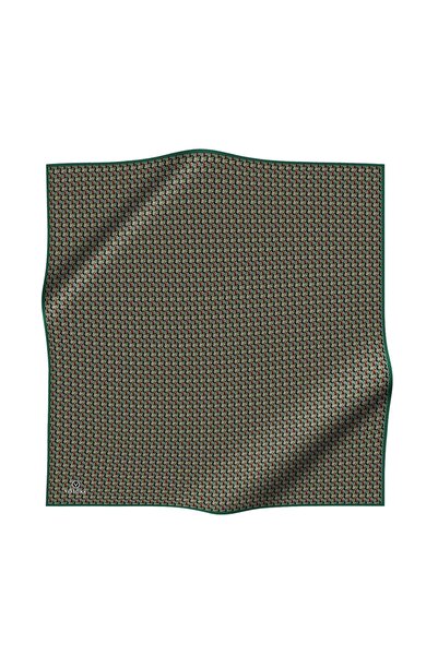 Vissona 100% Twill Silk Line Patterned Black - Petrol Green Colored 90X90 Scarf Sewing Shape: Hand Sewing