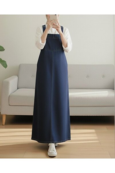 Modamorfo Pocket Detailed Strap Jeans Salopet - Dark Blue