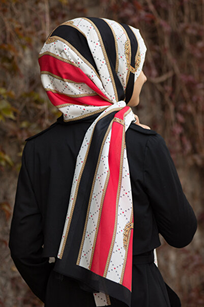 Vissona 100% Silk Belt Patterned Red - Black Color Shal