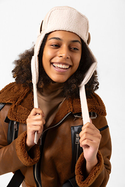 FELLMENS Pălărie de damă Pilot din piele artificială bej cu căști