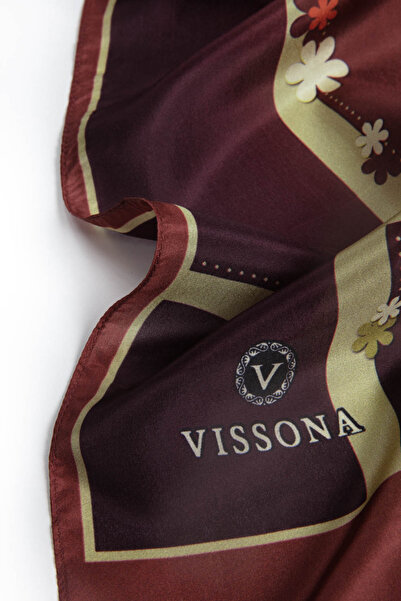 Vissona 100% Silk Floral Patterned Burgundy Colored 92X210 Shawl