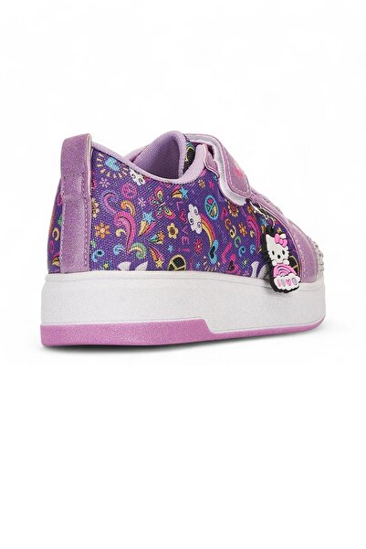 Allyup Pantofi de fete alb liliac - detaliu cu ciucuri, vârf argintiu, pantofi sport cu șireturi cu velcro 4004