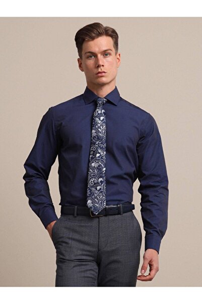 Kip Πουκάμισο με κλασική ύφανση από βαμβακερό μείγμα σε μπλε ναυτικό χρώμα