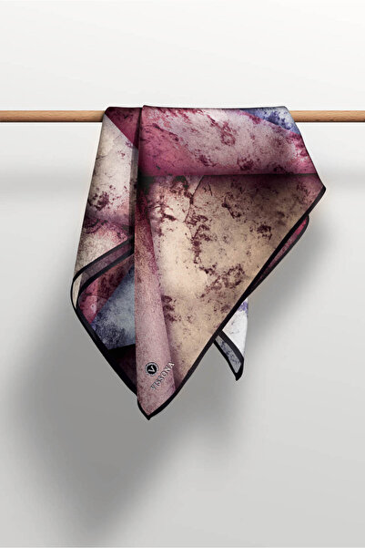 Vissona 57% Silk 43% Viscose Twill Silk Textured and Geometric Patterned Powder - Gray Colored 90X90 Scarf Dikim Şe