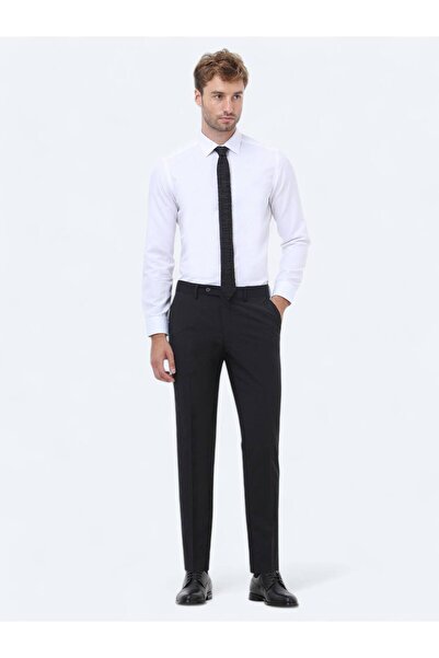 Kip Black Straight Woven Slim Fit Classic Wool Blended Pants
