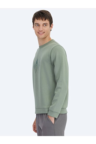 Kip Mint Bisiklet Yaka Desenli Sweatshırt