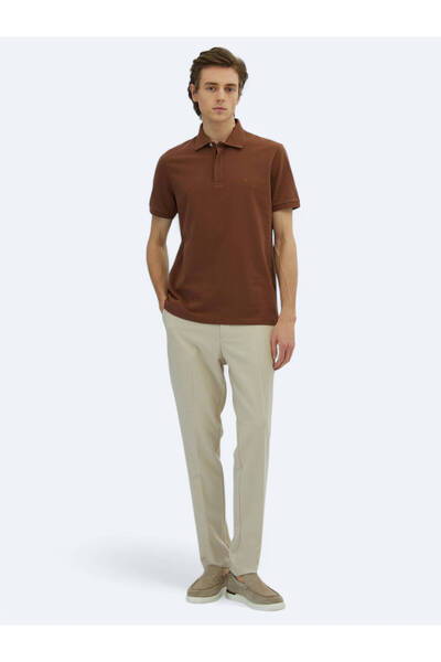 Kip Коричнева футболка з плоским коміром, 100% бавовна