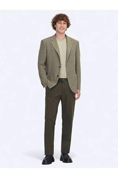 Kip Khaki Patterned Modern Fit Cotton Blend Knitted Jacket