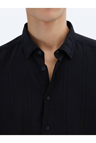 Kip Siyah Regular Fit Dokuma Klasik Gömlek