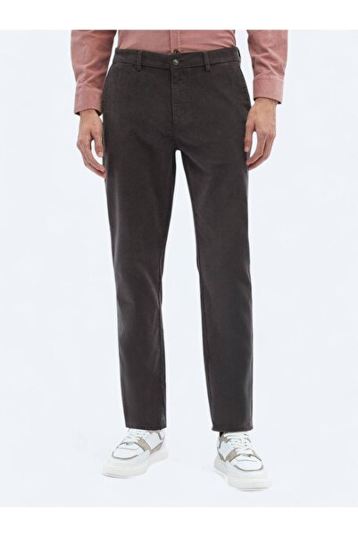 Kip Gri Dokuma Regular Fit Kadife Casual Pamuk Karışımlı Pantolon