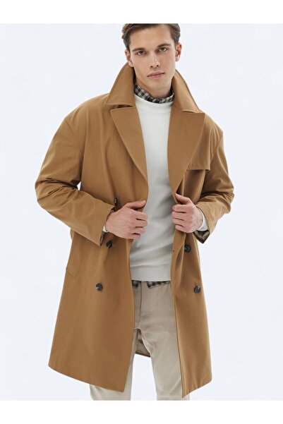 Kip Deve Tüyü Oversize Fit Kruvaze Yaka Casual Dokuma Pardesü