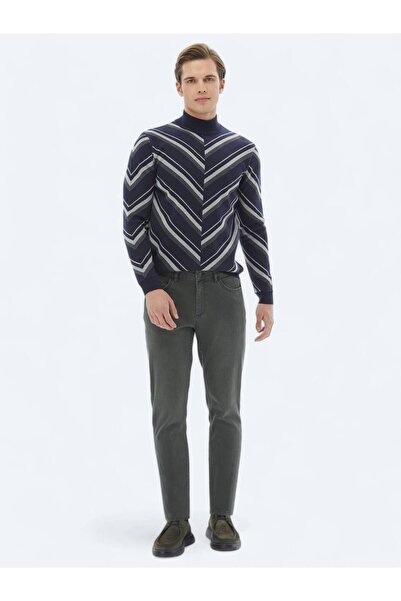 Kip Navy Blue Half Turtleneck Patterned Cotton Blended Knitwear Sweater