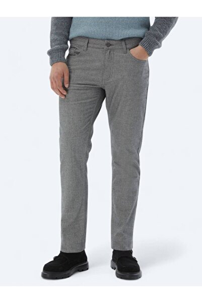Kip Gri Dokuma Slim Fit Casual Pamuk Karışımlı Pantolon