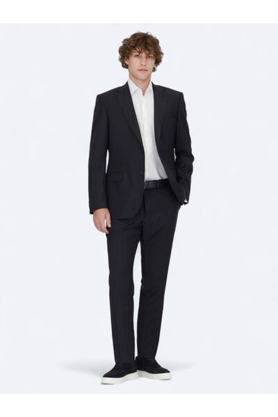 Kip Navy Blue Straight Modern Fit Wool Blended Suit