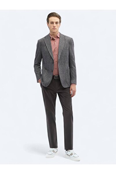Kip Kahverengi Çizgili Comfort Fit Örme Ceket