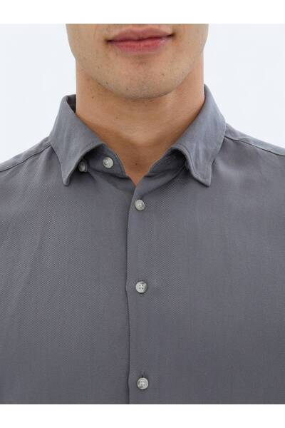 Kip Gri Fitilli Regular Fit Dokuma Casual Gömlek