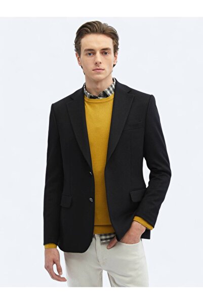 Kip Black Straight Regular Fit Wool Blended Jacket