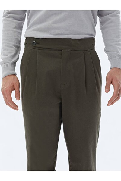 Kip Haki Dokuma Carrot Fit Casual Pamuk Karışımlı Pantolon