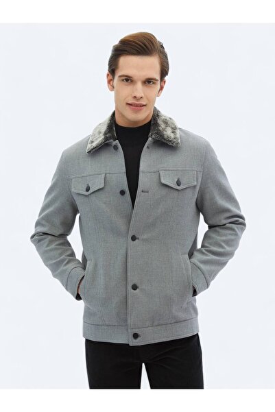 Kip Gri Regular Fit Casual Dokuma Mont