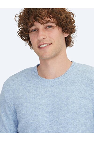 Kip Μπλε πουλόβερ με λαιμόκοψη από μάλλινο μείγμα ζακάρ