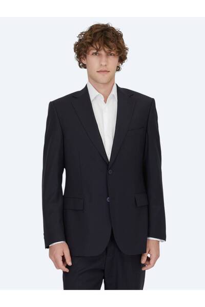 Kip Navy Blue Straight Modern Fit Wool Blended Suit