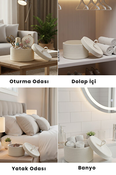 Marrien Mila Cotton Rope Organizer | Ecru 22X12 Kitchen, Bathroom & Cabinet Organizer